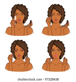 Makeup, visage and beauty set with young African woman