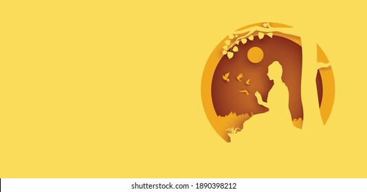 Makha Bucha Day, Buddha delivering his teachings shortly before his death to 1,250 monks, Vector Illustration