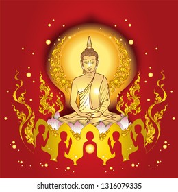 Makha Bucha Day, Important Buddhist Day, Thai Pattern Background
