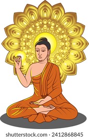 Makha Bucha day is an important Buddhist Day. The lord Buddha sits on a rock With Dharmachakra . Is teaching Action.