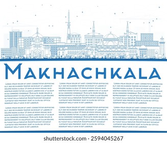 Makhachkala Russia city skyline with blue buildings and copy space. Vector illustration. Makhachkala cityscape with landmarks. Business travel tourism concept with modern and historic architecture.