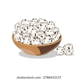 Makhana vector Fox nut lotus vector illustration. Makhana, also called as Lotus Seeds or Fox Nuts are popular dry snacks from India, served in a bowl isolated over white background.