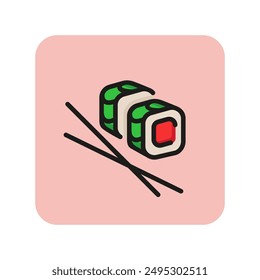 Maki line icon. Chopsticks, sushi, Asian food. Seafood concept. Can be used for topics like restaurant menu, Japanese cuisine, Japan