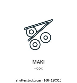 Maki outline vector icon. Thin line black maki icon, flat vector simple element illustration from editable food concept isolated stroke on white background