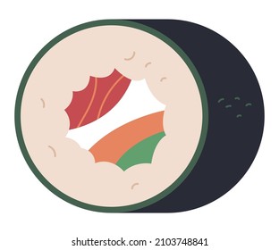 Ilustración de dibujos animados vectores de sushi de rollo maki aislados en un fondo blanco.