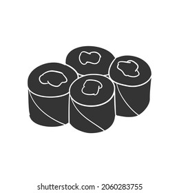 Maki Sushi Icon Silhouette Illustration. Japanese Food Vector Graphic Pictogram Symbol Clip Art. Doodle Sketch Black Sign.