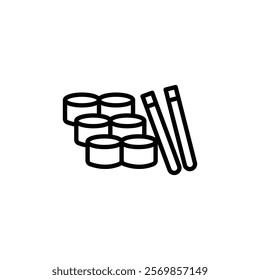 Maki sushi roll icon Black and white outline vector