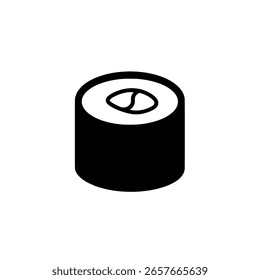 Maki sushi o rollo de algas marinas como un icono de silueta negro sólido. Un gráfico simple para la marca de comida japonesa, restaurantes o cocina asiática.