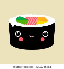 Maki sushi, vector illustration design in japanese kawaii style, modern, colorful, playful, childish, interior, nursery, healthy food