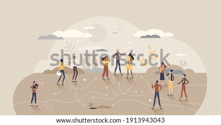 Making advice to find right path direction and guide to destination tiny person concept. Various strategies for life choices and tips about solutions vector illustration. Different routes arrows scene
