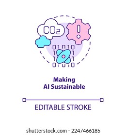 Making AI sustainable concept icon. Environment care. Data science challenge abstract idea thin line illustration. Isolated outline drawing. Editable stroke. Arial, Myriad Pro-Bold fonts used