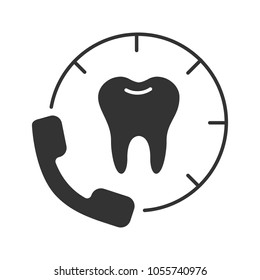 Making appointment with dentist glyph icon. Silhouette symbol. Calling to dental clinic. Negative space. Vector isolated illustration