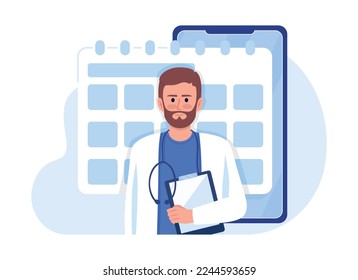 Making appointment with doctor flat concept vector illustration. Scheduling visit. Editable 2D cartoon characters on white for web design. Creative idea for website, mobile, presentation