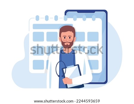 Making appointment with doctor flat concept vector illustration. Scheduling visit. Editable 2D cartoon characters on white for web design. Creative idea for website, mobile, presentation