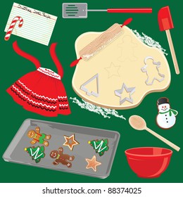 Making and baking Christmas Cookies Clip art elements and icons