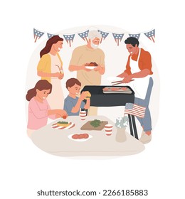 Making BBQ isolated cartoon vector illustration. Happy family having BBQ on backyard, people celebrating 4th of July public holiday outside together, festive days with relatives vector cartoon.