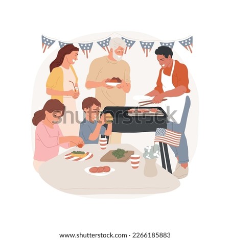 Making BBQ isolated cartoon vector illustration. Happy family having BBQ on backyard, people celebrating 4th of July public holiday outside together, festive days with relatives vector cartoon.