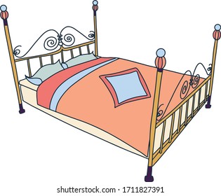 Ilustración plana de los niños en cama