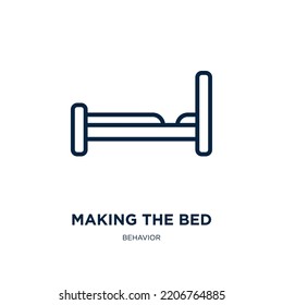 making the bed icon from behavior collection. Thin linear making the bed, bed, room outline icon isolated on white background. Line vector making the bed sign, symbol for web and mobile