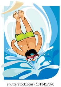 Making a big splash. A man jumps off a diving board