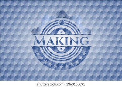 Making blue emblem with geometric pattern.