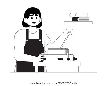Making a book manually by arranging the papers one by one and sewing them, vector illustration of crafts.