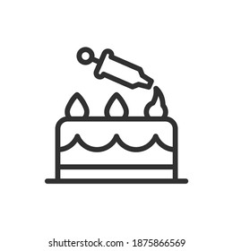 Kuchen backen, kochen, lineares Symbol. Bearbeitbarer Hub