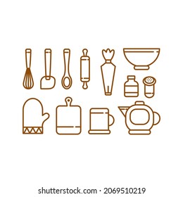 Making Cake Tools Vector Line Set, Baking, Dough, Cake.