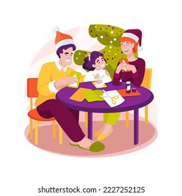 Making cards isolated cartoon vector illustration. Happy family making Christmas cards together at home, winter holiday preparation, cozyness xmas time, festive days vector cartoon.