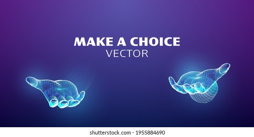 Making choice illustration. Comparison keep. Balance hand. Select question choose decision. Virtual reality doubt choice