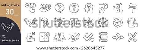 Making Choice related icon collections. Containing Choice, Decision, Option, Select, Pick, Preference, Selection, Vote, Alternative, and Decision-Making icons. Editable Stroke . Outline icons.