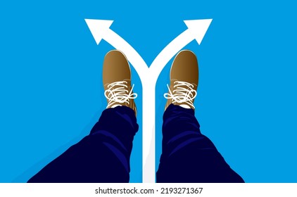 Making A Choice - Top Down View Of Feet With Shoes And Arrows Pointing In Different Direction. Life Choices Concept, Vector Illustration