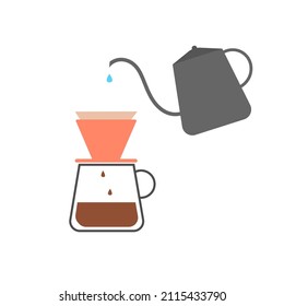 Haciendo café. Café con gotero 
verter agua en tierra de café. Ilustración del vector