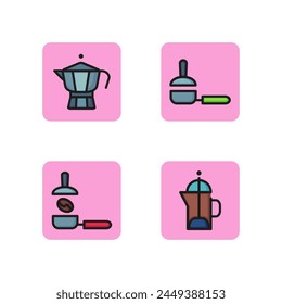 Making coffee line icon set. Beans, coffee maker, brewer, barista. Brewing coffee concept Can be used for topics like beverage, service, barista