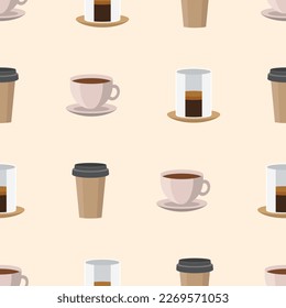 Making coffee seamless pattern coffee cold brew espresso ristretto takeaway eco pack paper cup