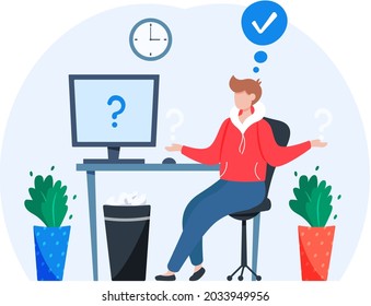 Making confusion. Doubts person surrounded by question marks. Questions dilemma situations. Asking questions. Confused people. Making choice. Being confused. Thinking or make decision. Solving problem