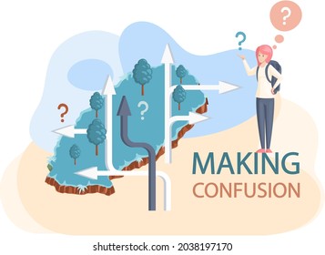 Making confusion. Doubts person surrounded by question marks. Questions dilemma situations. Asking questions. Confused people. Making choice. Being confused. Thinking or make decision. Solving problem