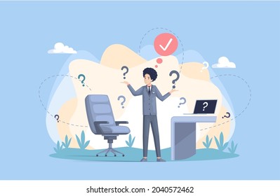 Making confusion. Doubts person surrounded by question marks. Questions dilemma situations. Asking questions. Confused people. Making choice. Being confused. Thinking or make decision. Solving problem