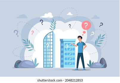 Making confusion. Doubts person surrounded by question marks. Questions dilemma situations. Asking questions. Confused people. Making choice. Being confused. Thinking or make decision. Solving problem