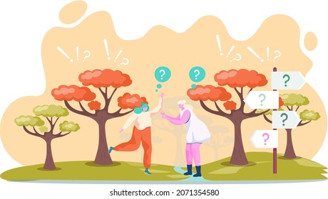 Making confusion. Doubts person surrounded by question marks. Questions dilemma situations. Asking questions. Confused people. Making choice. Being confused. Thinking or make decision. Solving problem