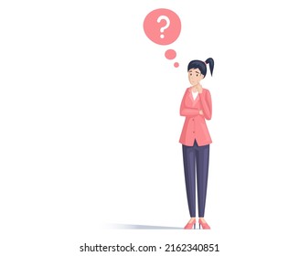 Making confusion. Woman thought about solution to problem, choose options person concept. Career, life and question decision process visualization. Person thinks, doubts to make ones choice, disarray