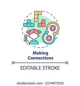 Making Connections Concept Icon. Basic Life Skill For Kid Abstract Idea Thin Line Illustration. Solving Problems. Isolated Outline Drawing. Editable Stroke. Arial, Myriad Pro-Bold Fonts Used