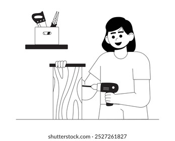 Making crafts in the form of household furniture from wood, vector illustration.