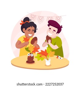 Making crafts isolated cartoon vector illustration. Toddler creative development, make art using different materials, kids crafts, daycare center activity, early childhood vector cartoon.