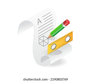 Making creative concepts on paper in isometric and flat illustration