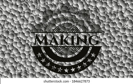 Haciendo emblema oscuro con fondo de burbujas. Ilustración vectorial. Detallado. 