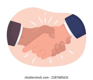 Making deal 2D vector isolated illustration. Two businessmen. Etiquette flat hand gesture on cartoon background. Meeting and greeting colourful editable scene for mobile, website, presentation