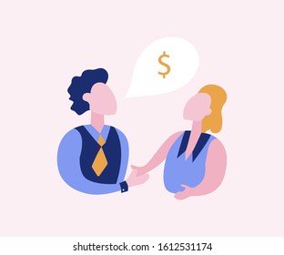 Making Deal With Partners. Cute Flat 
 Vector Illustration. Investment Opportunities . 