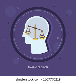 Making decision icon concept with weight scale balance in the drawing of human brain