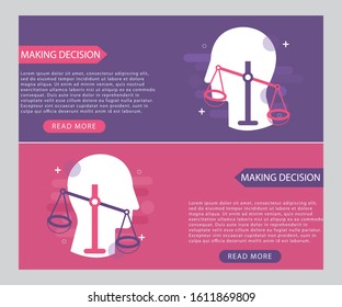 Making decision icon concept with weight scale balance in the drawing of human brain
